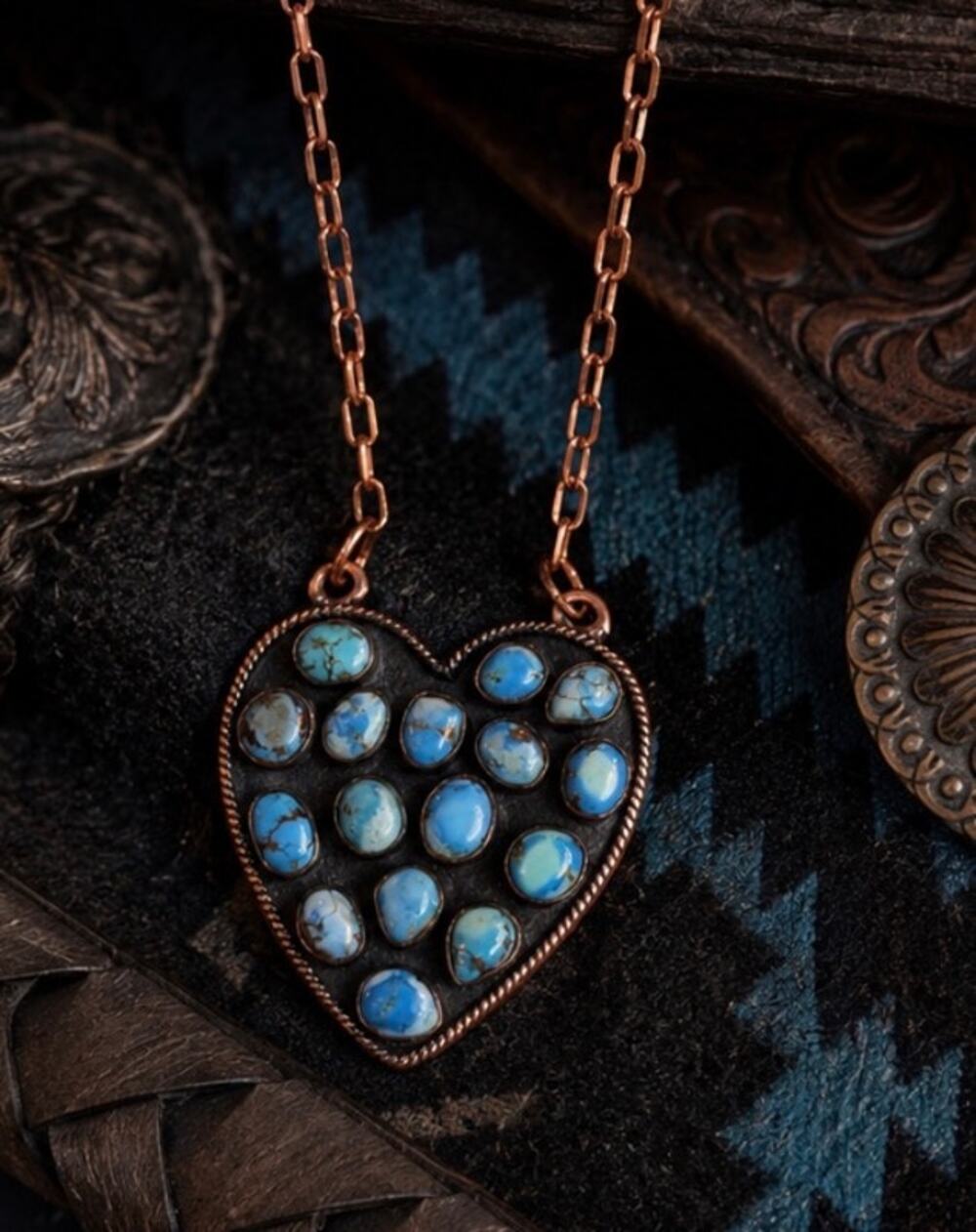 Kingman Large Turquoise Heart in Copper Statement Pendant Necklace